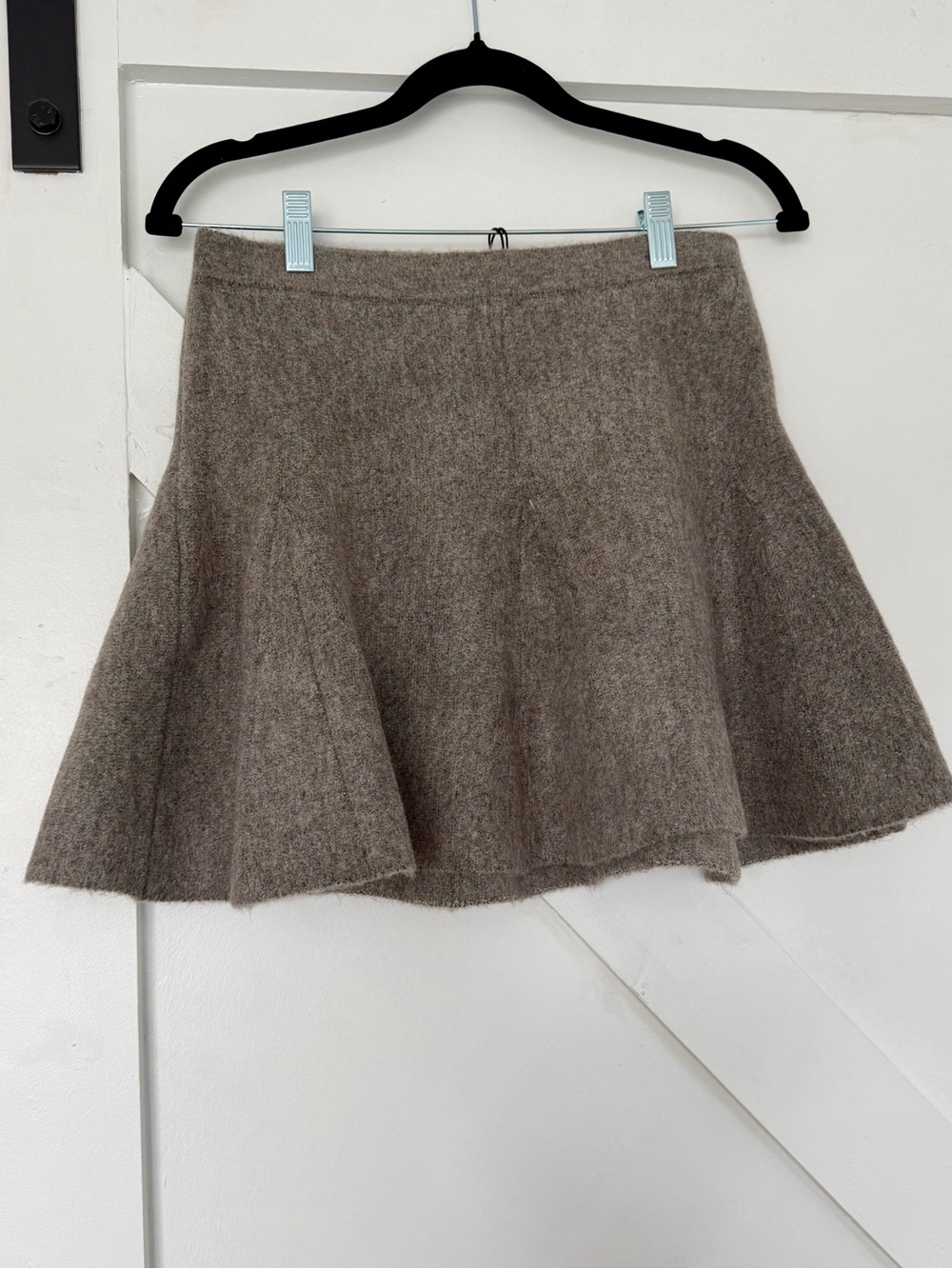 Wool-Blend Flared Mini Skirt in Light Gray